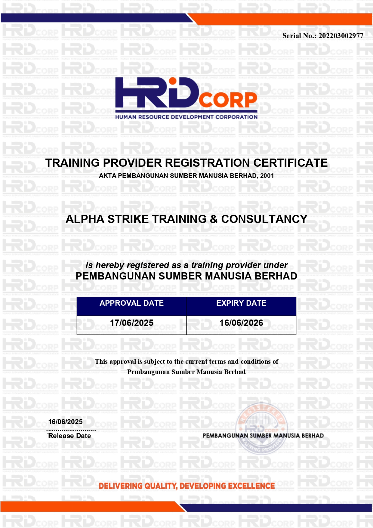 HRD Corp Certificate